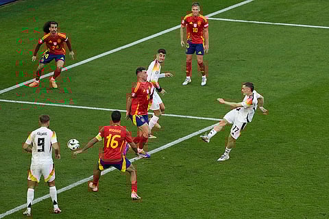 Germany's Florian Wirtz scores against Spain